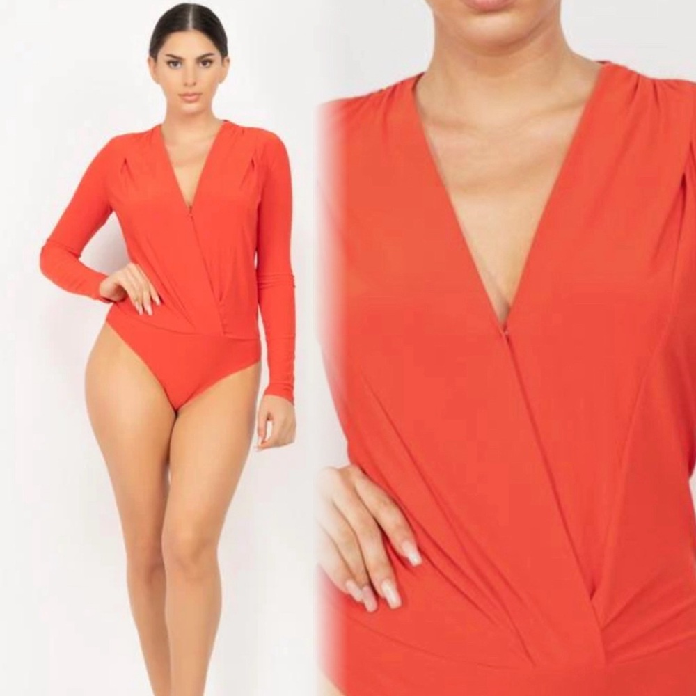Red coral long sleeve bodysuit